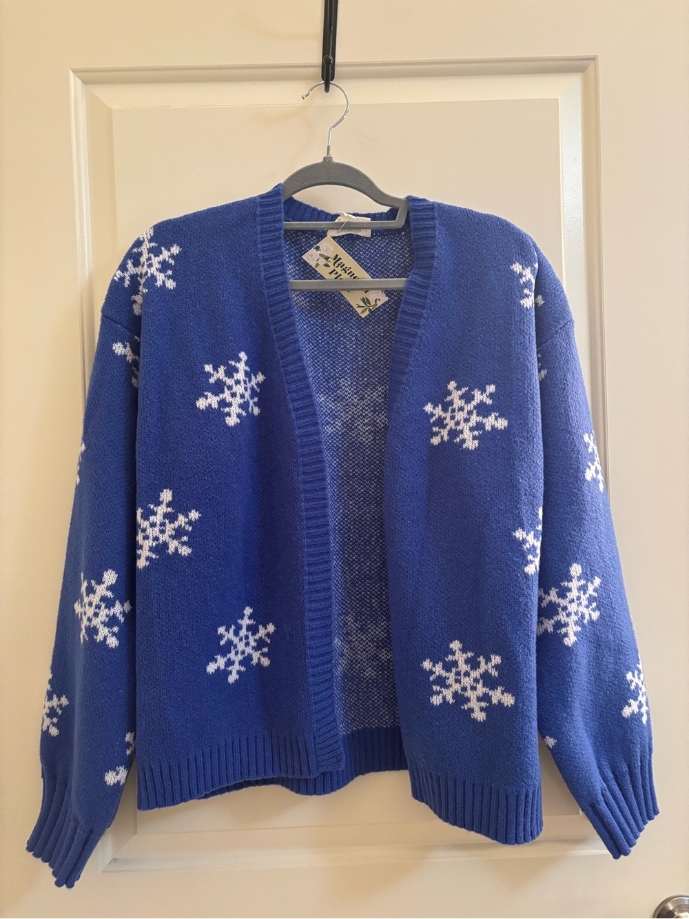 Royal Blue Snowflake Open Cardigan Sweater